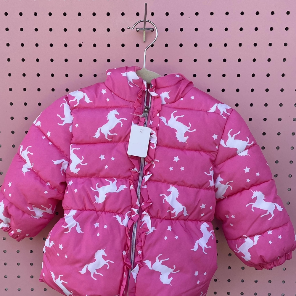 18 Months Toddler Girl Pink Unicorn Puffer Jacket
